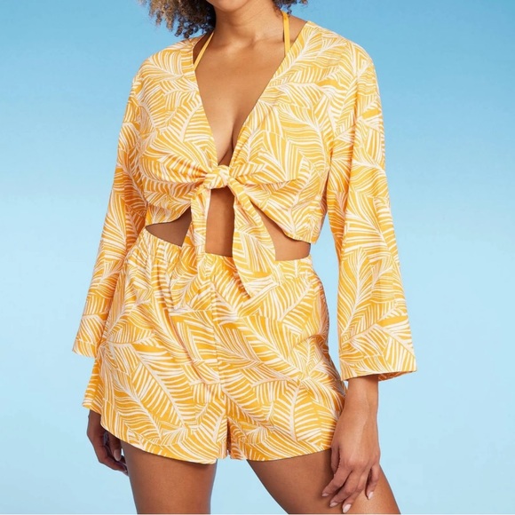 🦋NWT Women's Shade & Shore Tie-Front Long Sleeve Cover Up Top and Shorts! - Picture 13 of 15